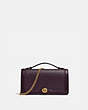 COACH®,RILEY CHAIN CLUTCH,Pebbled Leather,Mini,Brass/Dark Eggplant,Front View