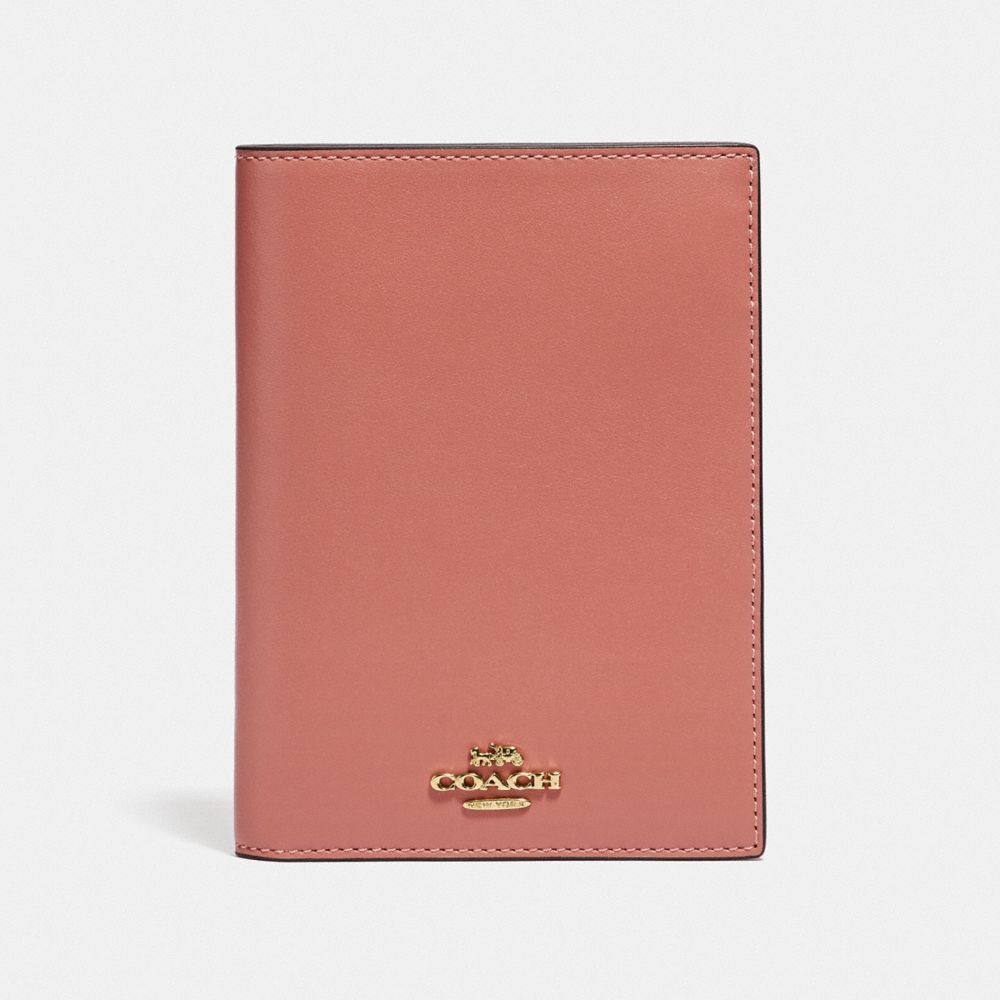 COACH®,PASSPORT CASE,Smooth Leather,Gold/Light Peach,Front View image number 0