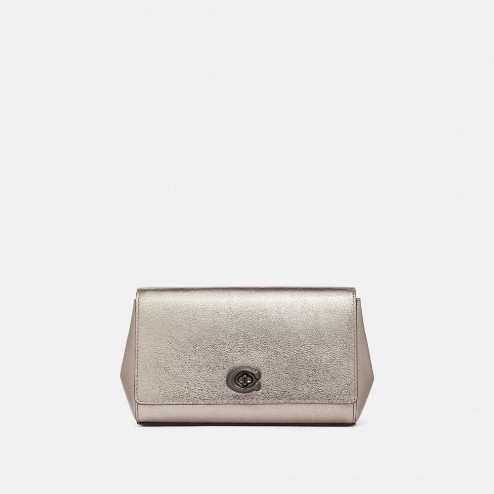 COACH®,SMALL ALEXA TURNLOCK CLUTCH,Leather,Platinum/Pewter,Front View