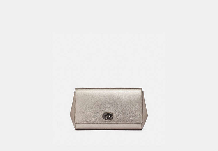 COACH®,SMALL ALEXA TURNLOCK CLUTCH,Leather,Platinum/Pewter,Front View