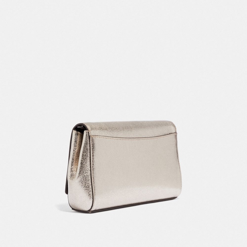 COACH®,SMALL ALEXA TURNLOCK CLUTCH,Leather,Platinum/Pewter,Angle View