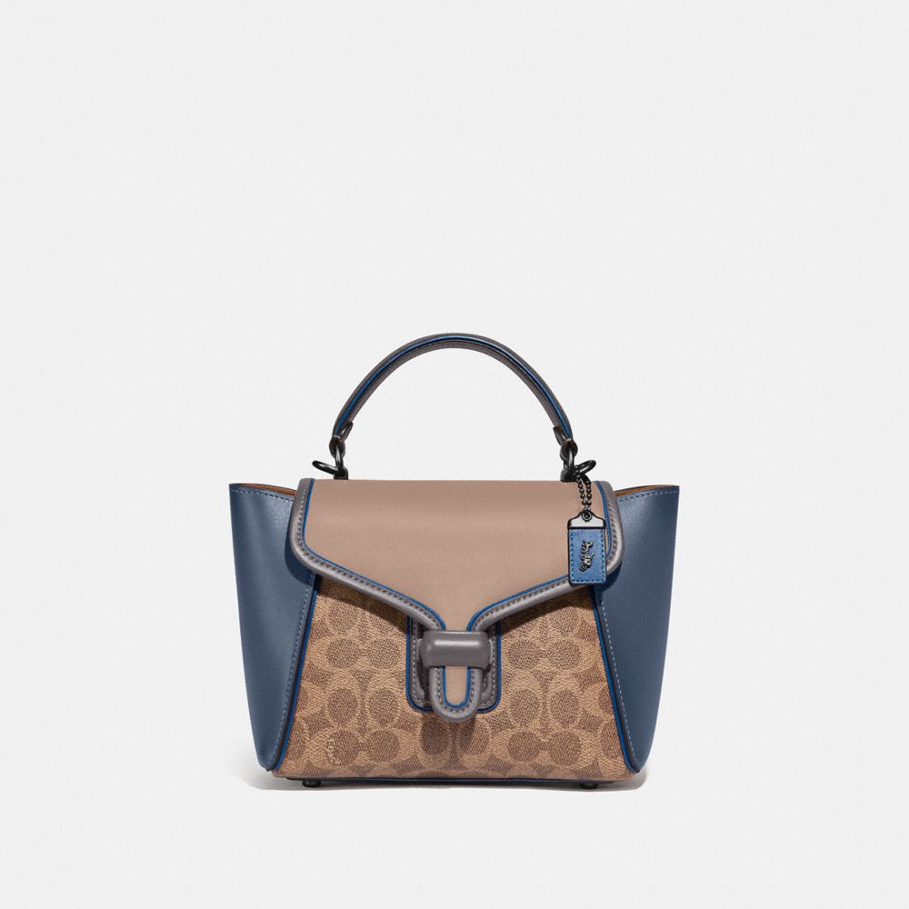 COACH®,COURIER CARRYALL 23 IN COLORBLOCK SIGNATURE CANVAS,pvc,Medium,Pewter/Tan Dark Denim Multi,Front View