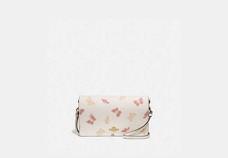COACH®,HAYDEN FOLDOVER CROSSBODY CLUTCH WITH BUTTERFLY PRINT,Coated Canvas,Mini,Gold/Chalk,Front View