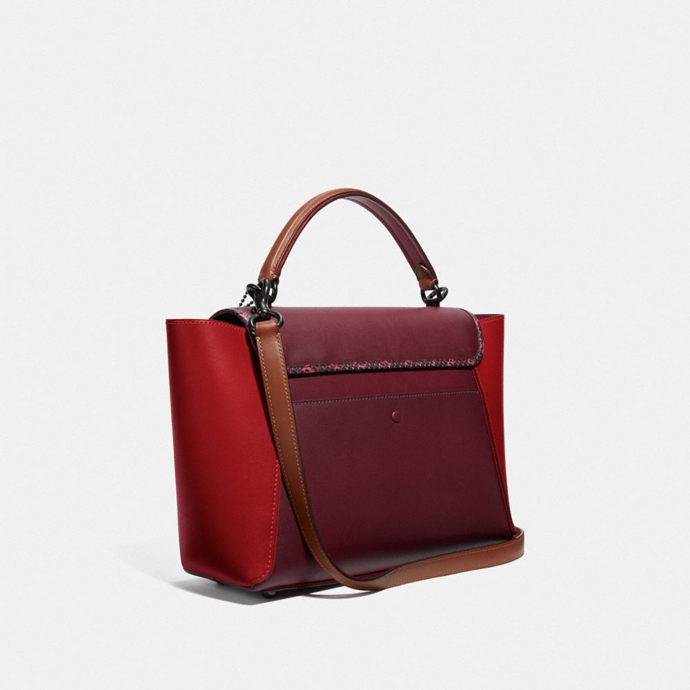 COACH®,COURIER CARRYALL IN COLORBLOCK LEATHER WITH SNAKESKIN DETAIL,Leather,Large,V5/Red Apple Multi,Angle View