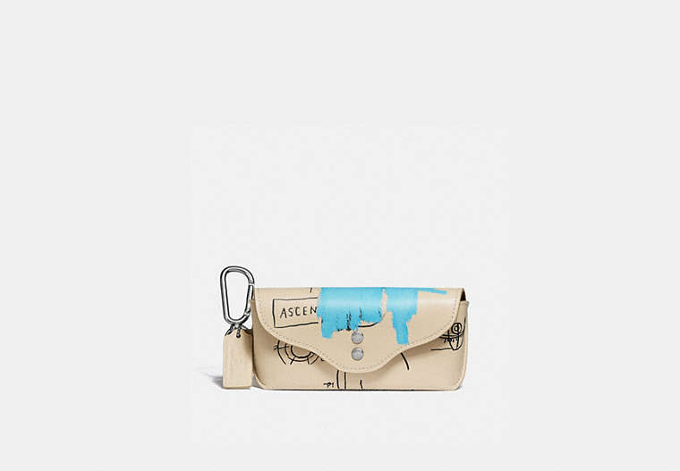 COACH®,COACH X JEAN-MICHEL BASQUIAT ROGUE SUNGLASS CASE,Smooth Leather,Mini,Ivory,Front View