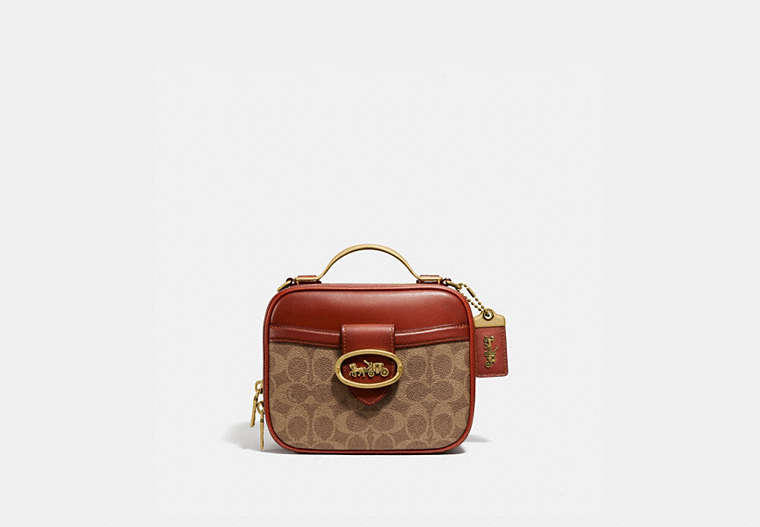 COACH®,RILEY LUNCHBOX BAG IN SIGNATURE CANVAS,Signature Coated Canvas/Smooth Leather,Small,Brass/Tan/Rust,Front View