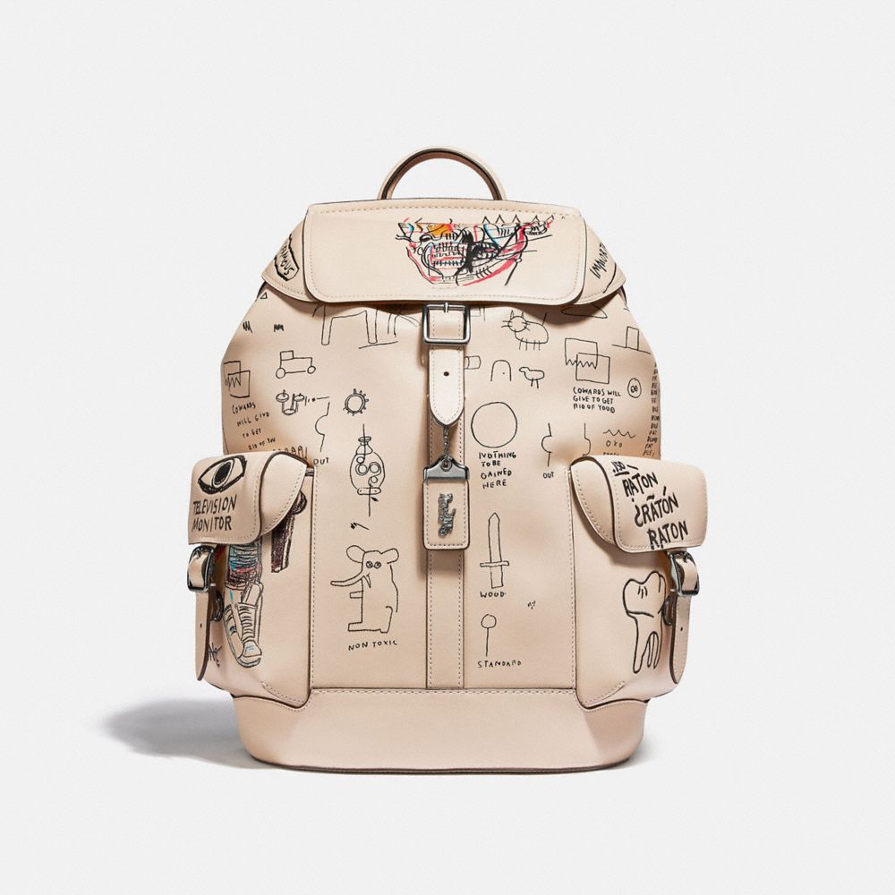 COACH®,COACH X JEAN-MICHEL BASQUIAT WELLS BACKPACK,Glovetan Leather,0I/Ivory,Front View image number 0