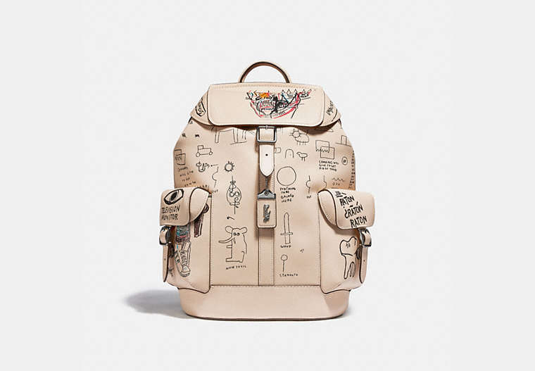 COACH®,COACH X JEAN-MICHEL BASQUIAT WELLS BACKPACK,Glovetanned Leather,0I/Ivory,Front View image number 0