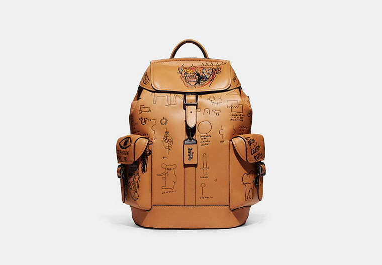 COACH®,COACH X JEAN-MICHEL BASQUIAT WELLS BACKPACK,Smooth Leather,Large,Pewter/Natural,Front View