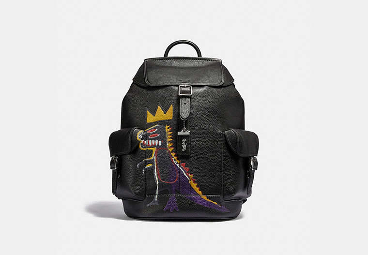 COACH®,COACH X JEAN-MICHEL BASQUIAT WELLS BACKPACK,Pebble Leather,X-Large,0I/Black,Front View