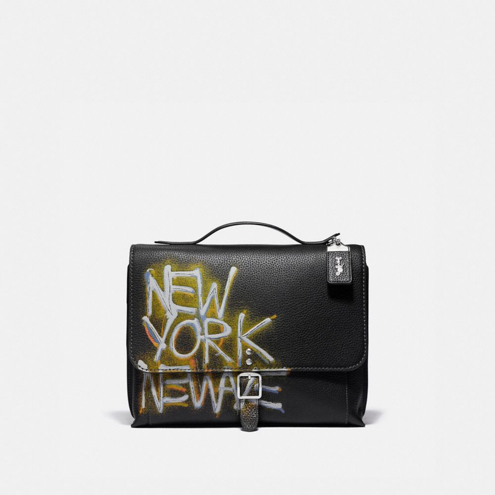 COACH®,COACH X JEAN-MICHEL BASQUIAT ROGUE MESSENGER,Medium,0I/Black,Front View