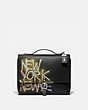 COACH®,COACH X JEAN-MICHEL BASQUIAT ROGUE MESSENGER,Pebble Leather/Smooth Leather,Medium,0I/Black,Front View