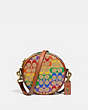 COACH®,CIRCLE CROSSBODY IN RAINBOW SIGNATURE CANVAS,Signature Coated Canvas/Smooth Leather,Small,Brass/Tan Penny Multi,Front View