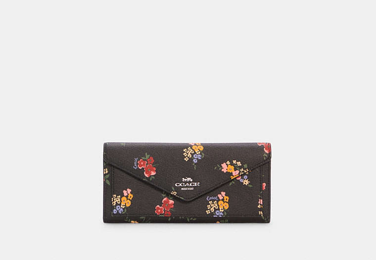 COACH®,SLIM ENVELOPE WALLET WITH WILDFLOWER PRINT,Silver/Black Multi,Front View