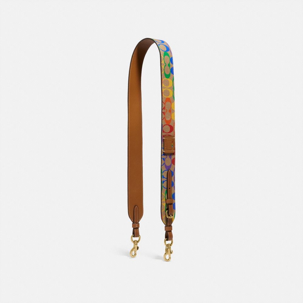 COACH®,STRAP IN RAINBOW SIGNATURE CANVAS,pvc,Brass/Tan Penny Multi,Front View