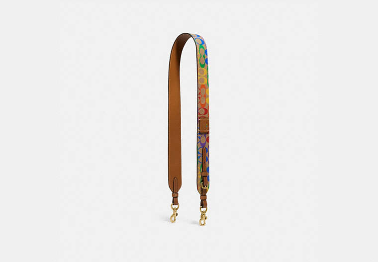 COACH®,STRAP IN RAINBOW SIGNATURE CANVAS,pvc,Brass/Tan Penny Multi,Front View
