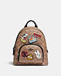 COACH®,DISNEY X COACH CARRIE BACKPACK 23 IN SIGNATURE CANVAS WITH PATCHES,Signature Coated Canvas/Smooth Leather...,Pewter/Tan Black Multi,Front View