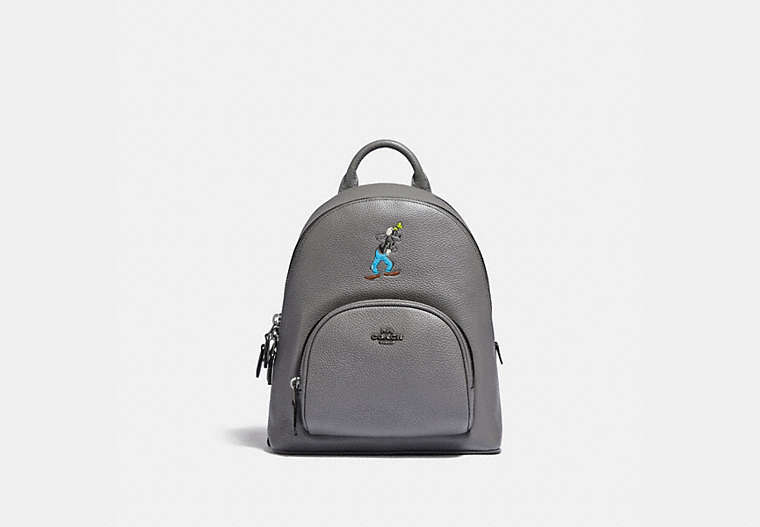 COACH®,DISNEY X COACH CARRIE BACKPACK 23 WITH GOOFY MOTIF,Pebble Leather,Pewter/Heather Grey,Front View
