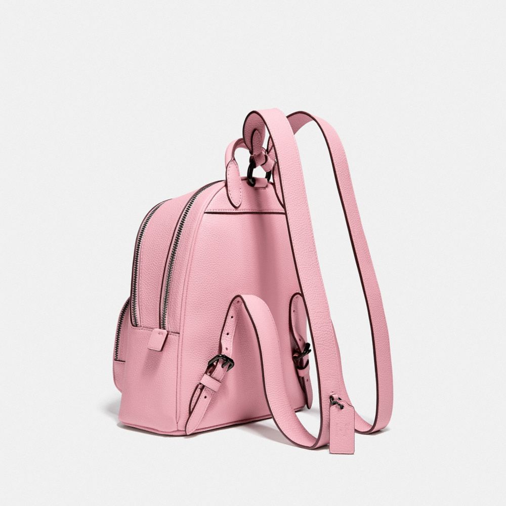 COACH®,DISNEY X COACH CARRIE BACKPACK 23 WITH DAISY DUCK MOTIF,Pebble Leather,Medium,Pewter/Powder Pink,Angle View