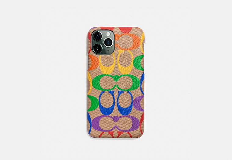 COACH®,IPHONE 11 PRO CASE IN RAINBOW SIGNATURE CANVAS,Signature Coated Canvas,Multi,Front View