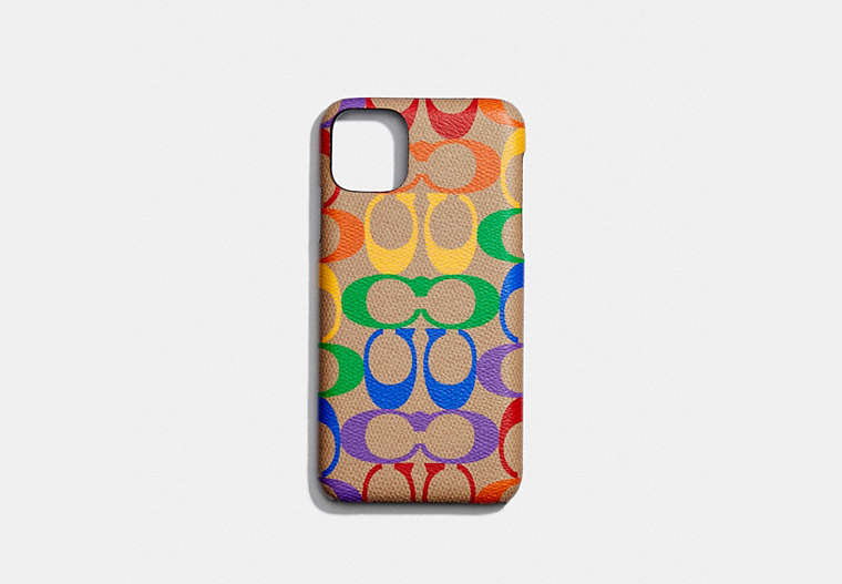 COACH®,IPHONE 11 PRO MAX CASE IN RAINBOW SIGNATURE CANVAS,Coated Canvas,Multi,Front View