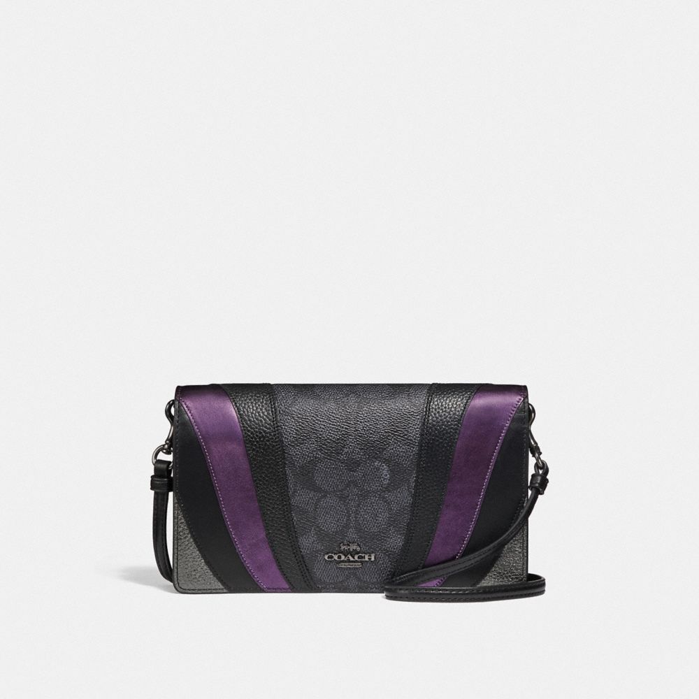 COACH®,HAYDEN FOLDOVER CROSSBODY CLUTCH BAG IN SIGNATURE CANVAS WITH WAVE PATCHWORK,Leather,Mini,Charcoal/Multi/Pewter,Front View