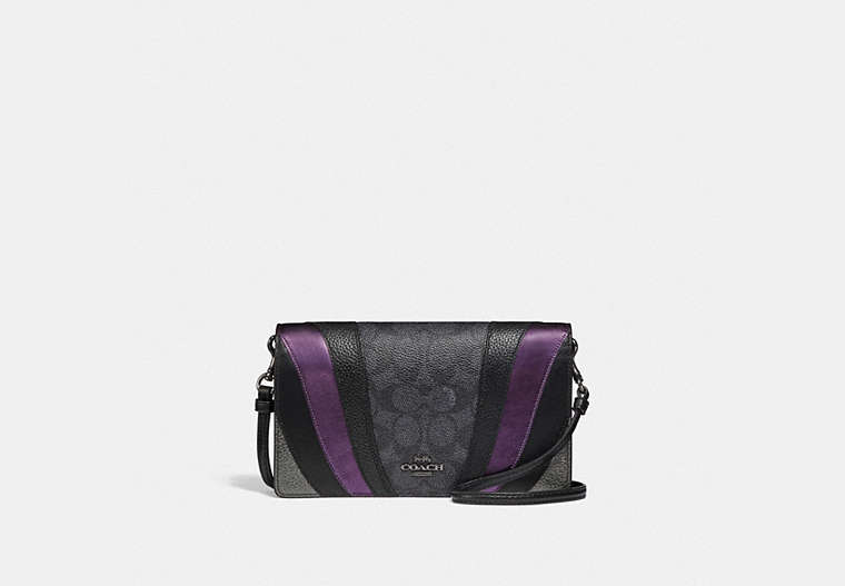 COACH®,HAYDEN FOLDOVER CROSSBODY CLUTCH IN SIGNATURE CANVAS WITH WAVE PATCHWORK,Leather,Mini,Charcoal/Multi/Pewter,Front View