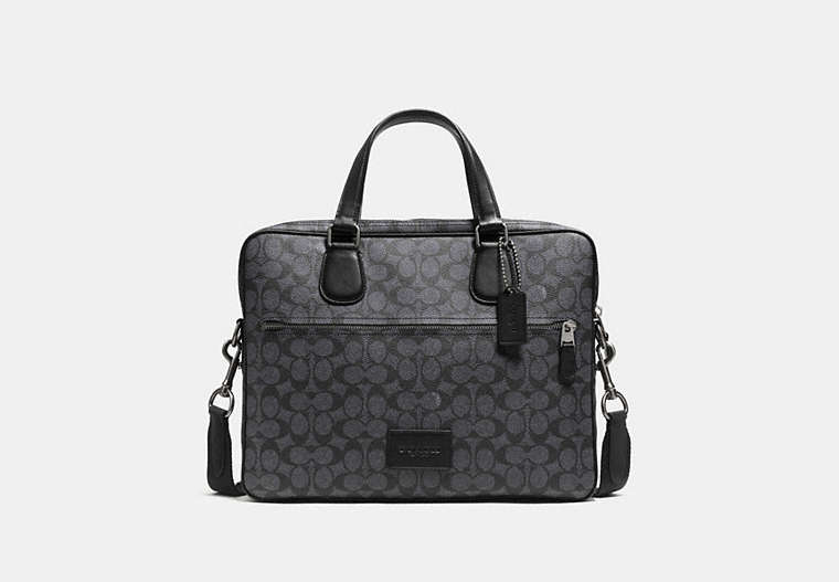 COACH®,COACH HUDSON 5 BAG IN SIGNATURE CANVAS,Logo,Black Antique Nickel/Charcoal,Front View