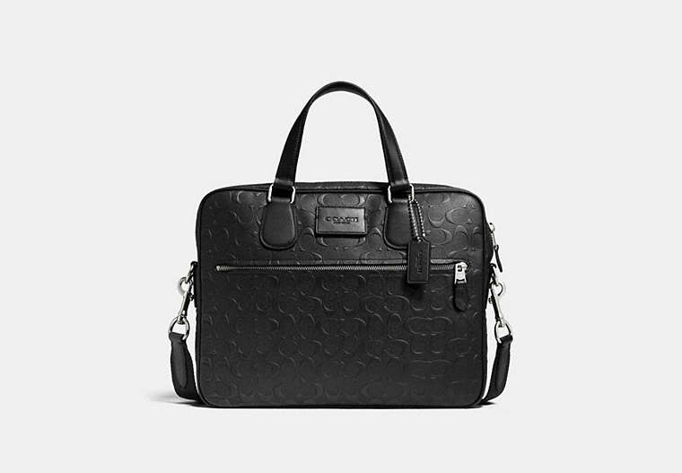 COACH®,HUDSON 5 BAG IN SIGNATURE LEATHER,Leather,Medium,Silver/Black,Front View image number 0