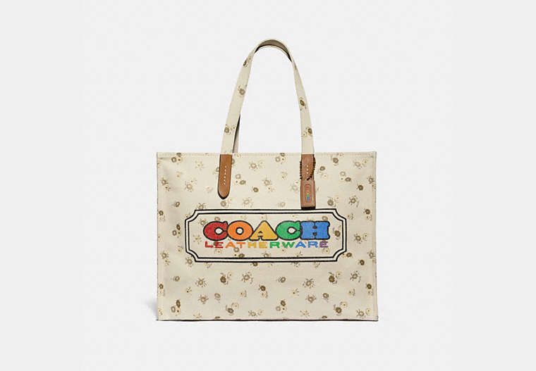 COACH®,TOTE WITH RAINBOW COACH BADGE,canvas,X-Large,Multi,Front View