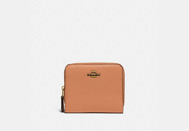 COACH®,BILLFOLD WALLET IN COLORBLOCK,Pebble Leather,Mini,Brass/Natural Multi,Front View