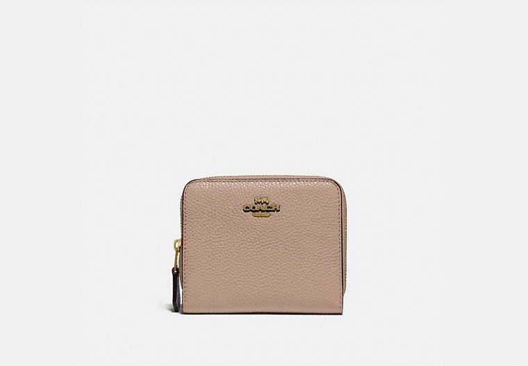COACH®,BILLFOLD WALLET IN COLORBLOCK,Pebble Leather,Mini,Brass/Taupe Granite Multi,Front View