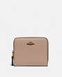 COACH®,BILLFOLD WALLET IN COLORBLOCK,Pebble Leather,Mini,Brass/Taupe Granite Multi,Front View