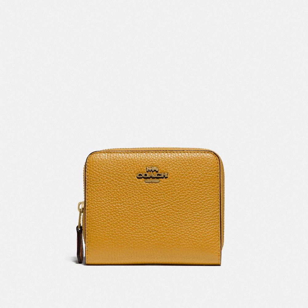 COACH®,BILLFOLD WALLET IN COLORBLOCK,Mini,Brass/Buttercup Multi,Front View