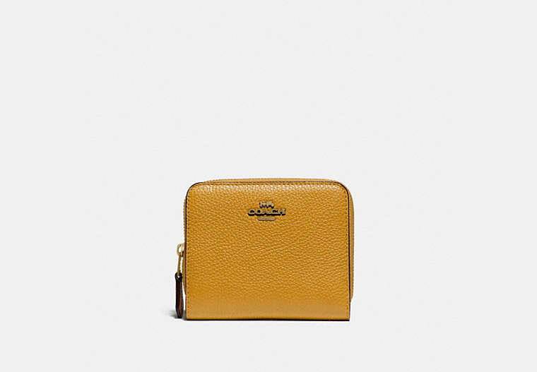 COACH®,BILLFOLD WALLET IN COLORBLOCK,Pebble Leather,Mini,Brass/Buttercup Multi,Front View