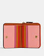 COACH®,BILLFOLD WALLET IN COLORBLOCK,Pebble Leather,Mini,Brass/Red Orange Multi,Inside View,Top View