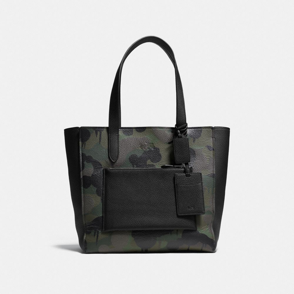 COACH®,MANHATTAN TOTE WITH CAMO PRINT,Leather,Large,MILITARY WILD BEAST,Front View
