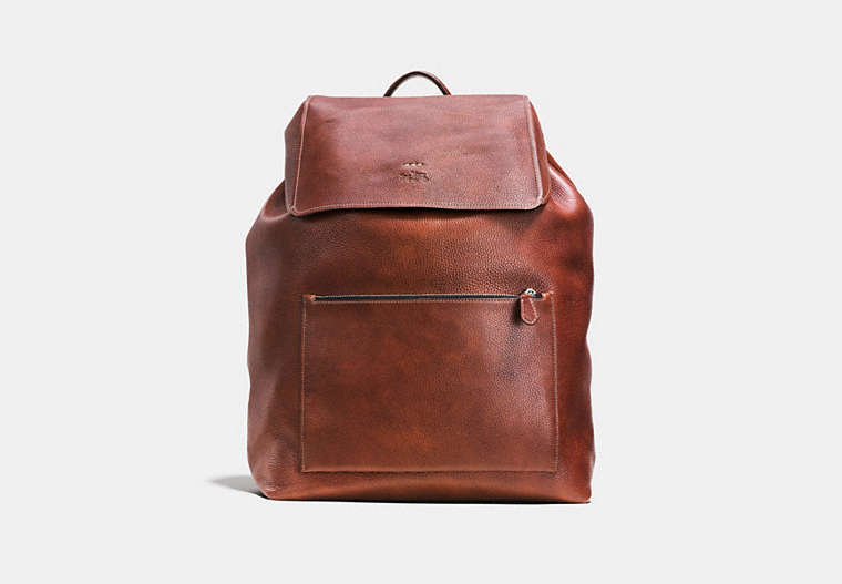COACH®,LARGE MANHATTAN BACKPACK IN PEBBLE LEATHER,Leather,Large,Cognac,Front View