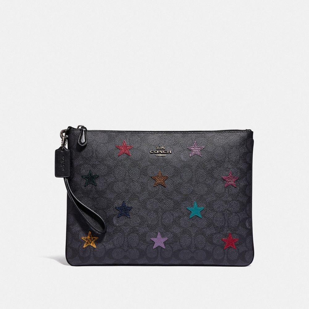 COACH®: Large Wristlet 30 In Signature Canvas With Star Applique