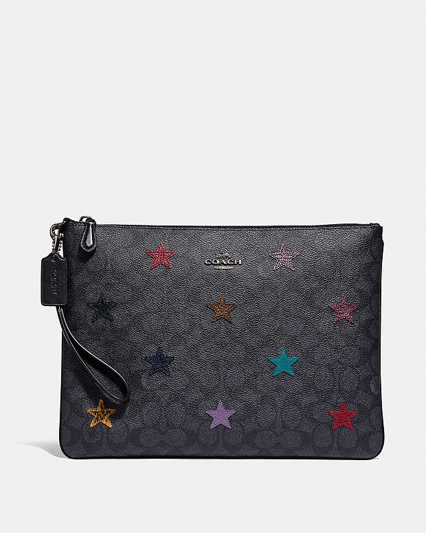 COACH®: Large Wristlet 30 In Signature Canvas With Star Applique