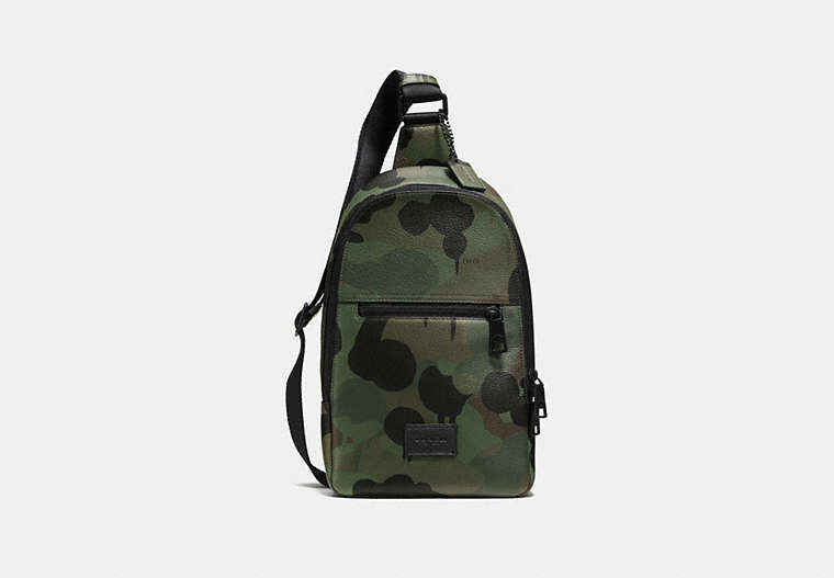 COACH®,CAMPUS PACK,Leather,Medium,Black/MILITARY WILD BEAST,Front View