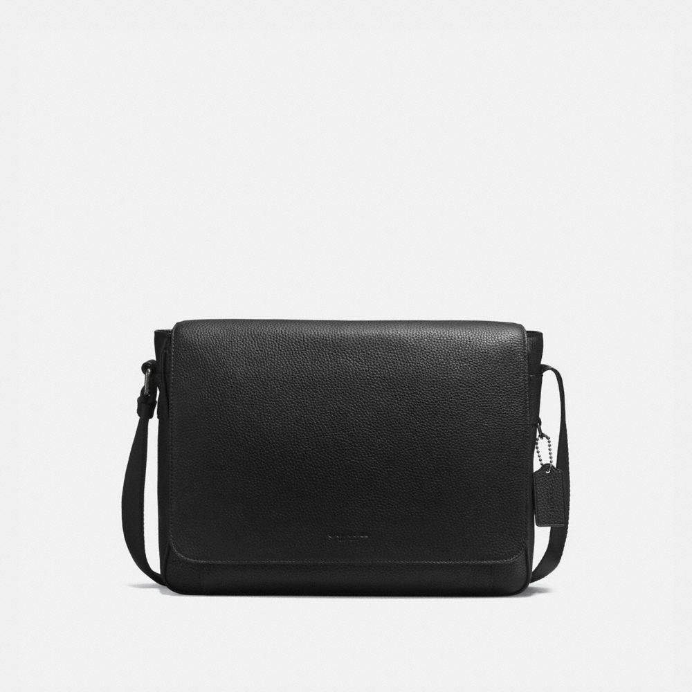 COACH®,METROPOLITAN COURIER,Leather,Large,Gunmetal/Black,Front View