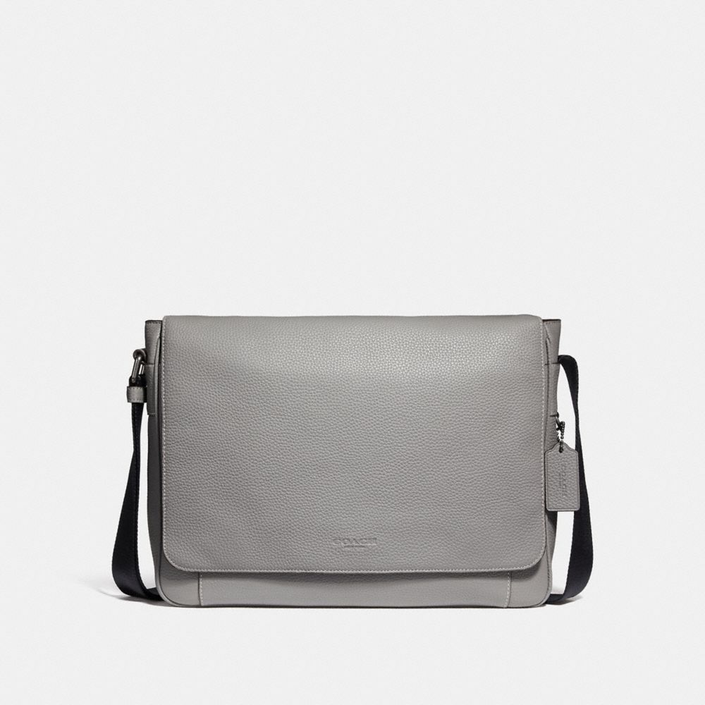 COACH®,METROPOLITAN COURIER,Leather,Large,Gunmetal/Heather Grey,Front View