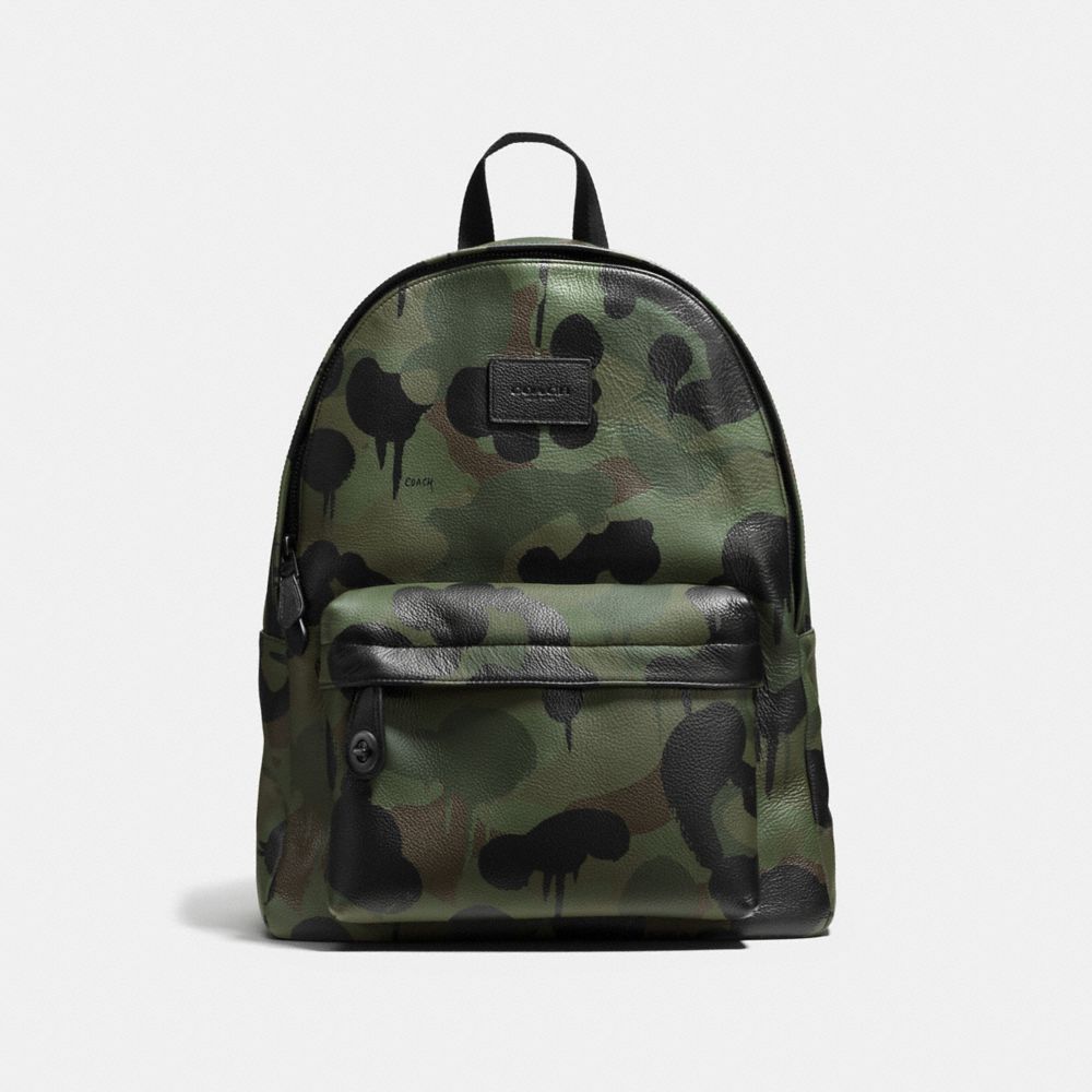 COACH®,CAMPUS BACKPACK,Leather,Large,Black/MILITARY WILD BEAST,Front View image number 0