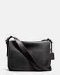 COACH®,SADDLE BAG MESSENGER 38 IN GLOVETANNED LEATHER,Leather,Black/Oxblood,Front View