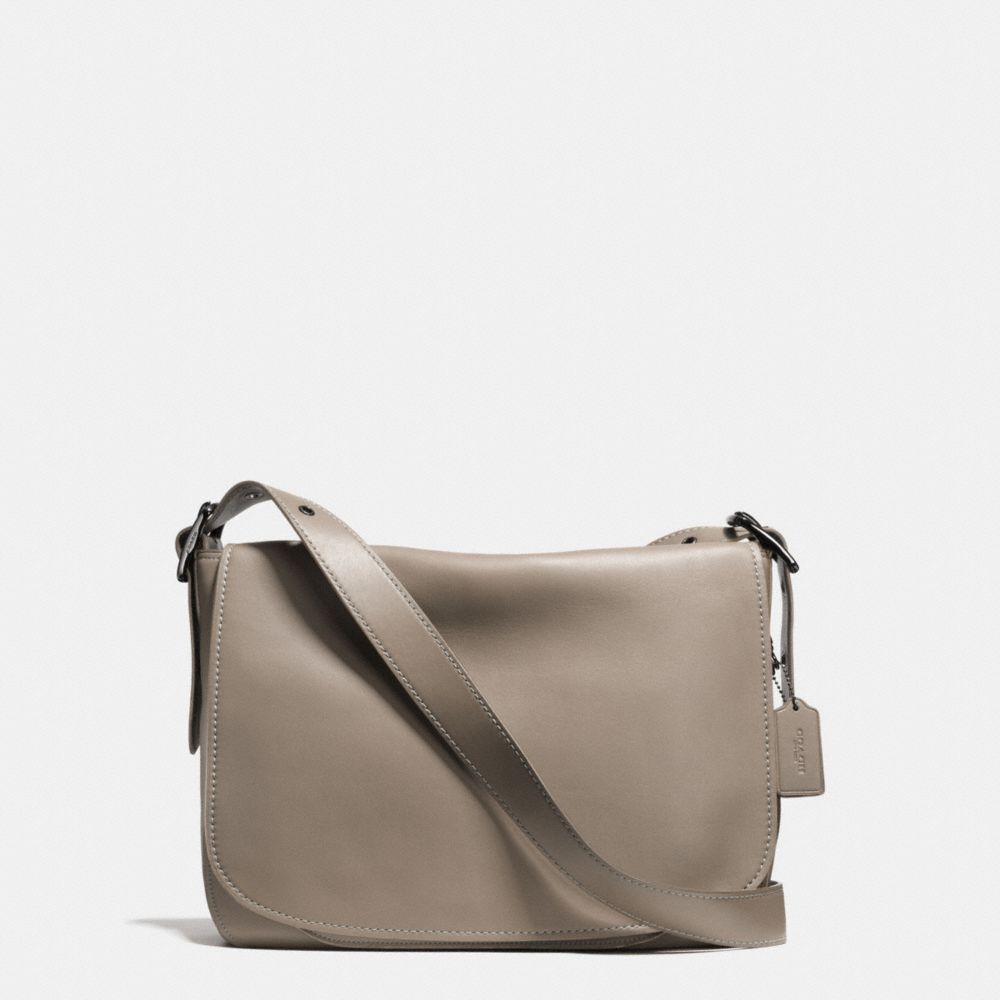 COACH®,SADDLE BAG MESSENGER 38 IN GLOVETANNED LEATHER,Leather,Dark Gunmetal/Fog/Cornflower,Front View