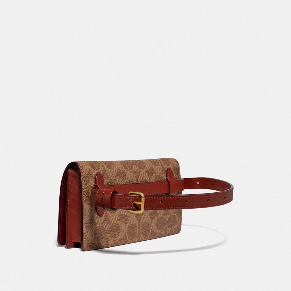 COACH®,CONVERTIBLE BELT BAG IN COLORBLOCK SIGNATURE CANVAS,pvc,Brass/Tan/Rust,Angle View