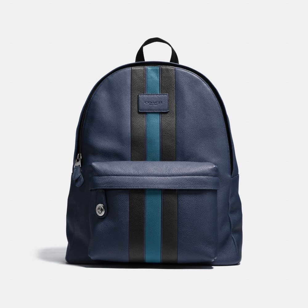 COACH®,CAMPUS BACKPACK WITH VARSITY STRIPE,Leather,Large,Black Antique/Kelp,Front View
