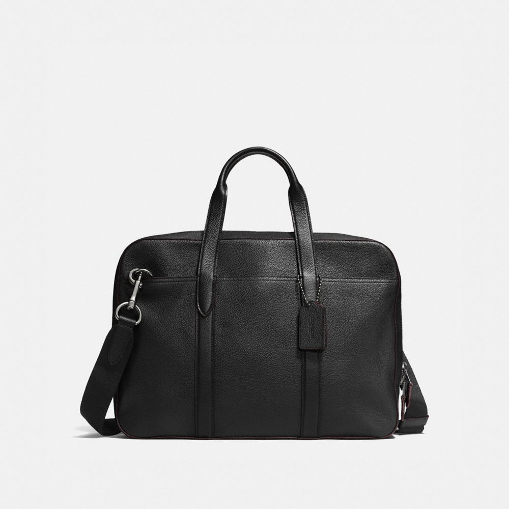 COACH®,METROPOLITAN SOFT BRIEF,Refined Pebble Leather,Medium,Gunmetal/Black,Front View image number 0