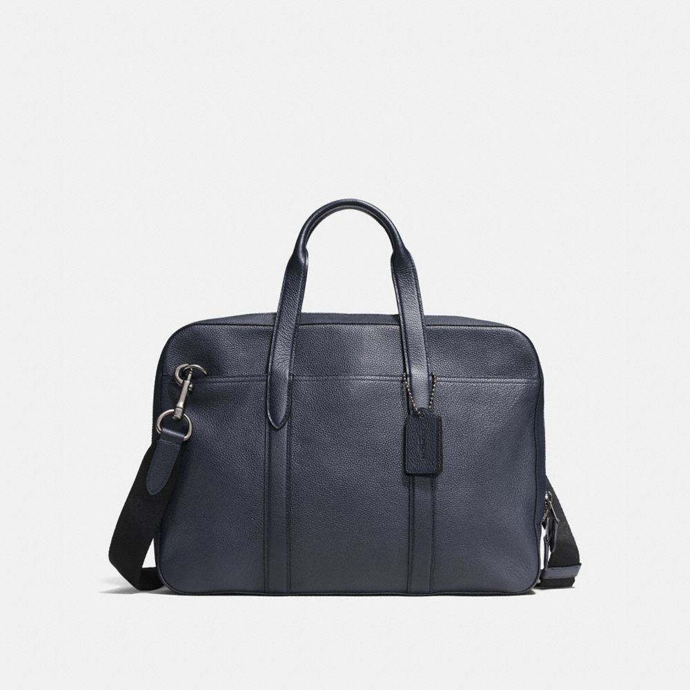 COACH®,METROPOLITAN SOFT BRIEF,Refined Pebble Leather,Large,Gunmetal/Midnight Navy/Black,Front View